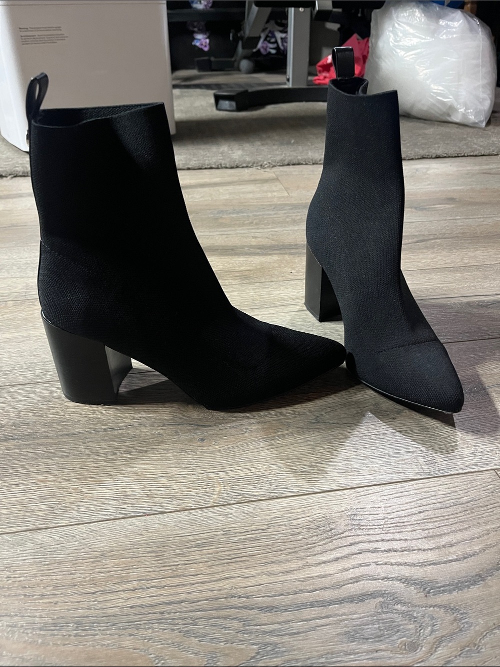 Steve Madden Black Stretch Sock Ankle Boots with Block Heel